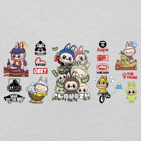 labubu（88）-w34.2h16	Labubu Glow Gang: UV Crystal Iron-On Patch Pack